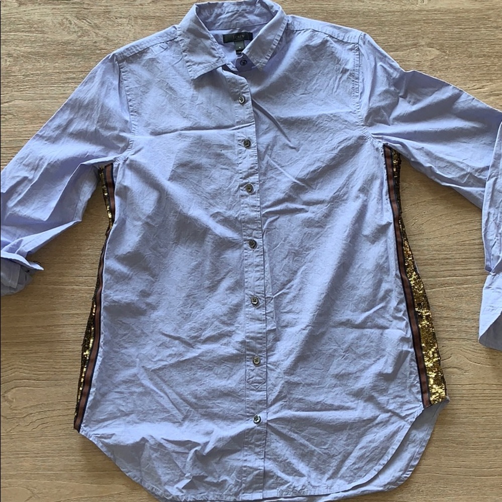 J crew blue button down with sequin detailing